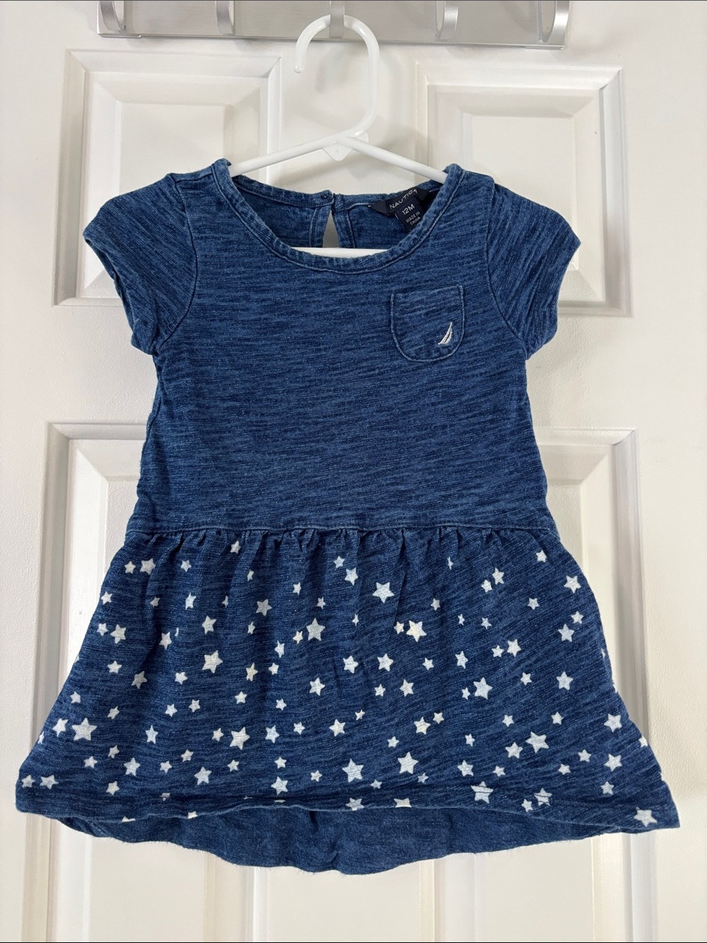 Nautica Girls Blue Star-Print Short Sleeve Knit Dress